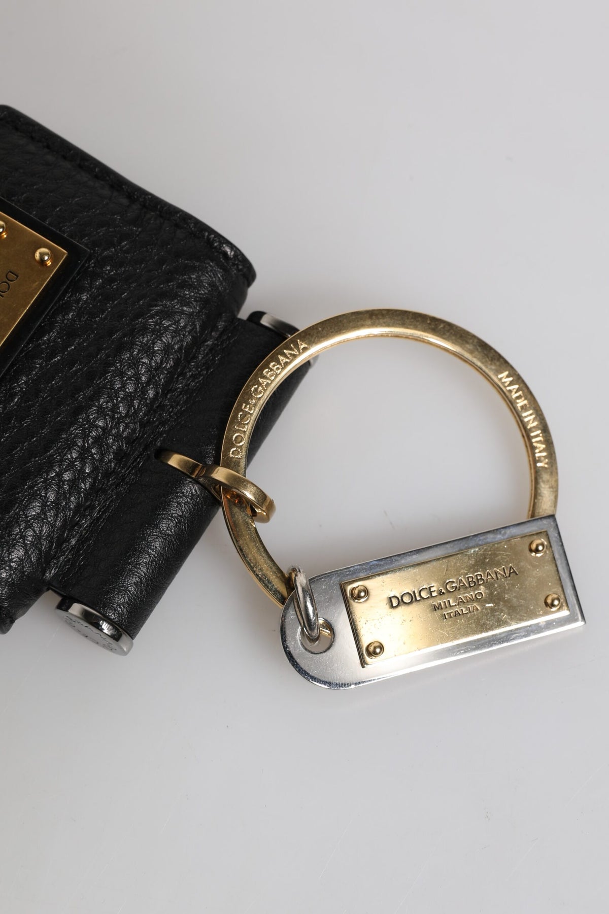 Dolce & Gabbana Leather & Metal Earbuds Carrying Case - Black Gold