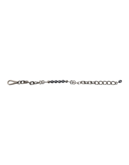 Dolce & Gabbana Silver Tone Chain Lobster Clasp Logo Gray Pearls Bracelet