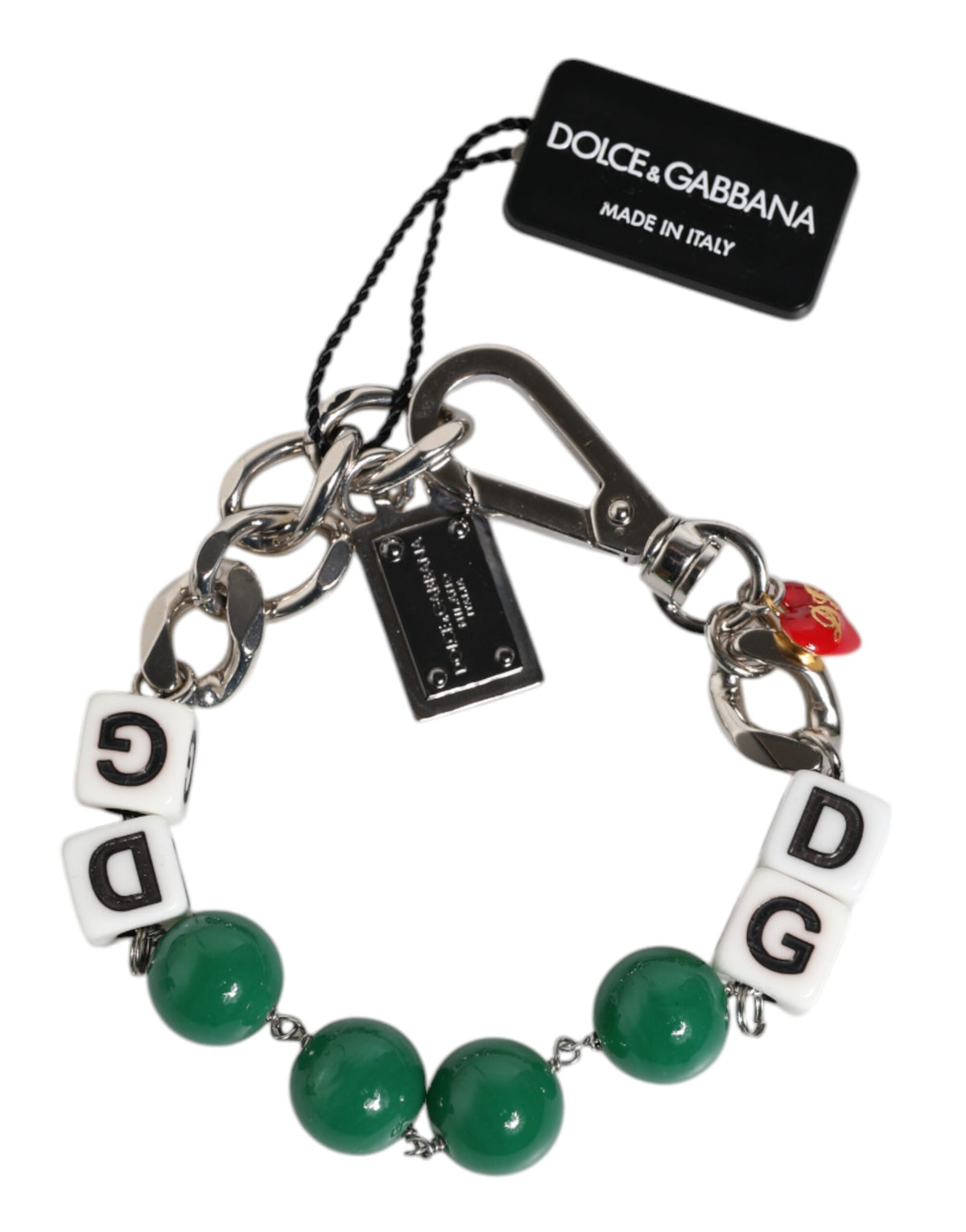 Dolce & Gabbana Women's Chain Beaded Charm Polyester Brass Silver & Pearls Bracelet - Multicolor Pearl Silver Signature