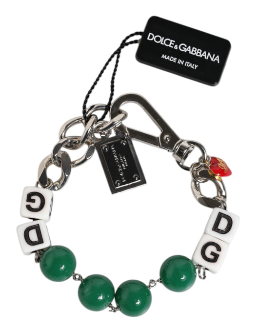Dolce & Gabbana Women's Chain Beaded Charm Polyester Brass Silver & Pearls Bracelet - Multicolor Pearl Silver Signature