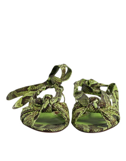 Dolce & Gabbana Women's Python Leather Sandals Flat Shoes - Animal Green Print