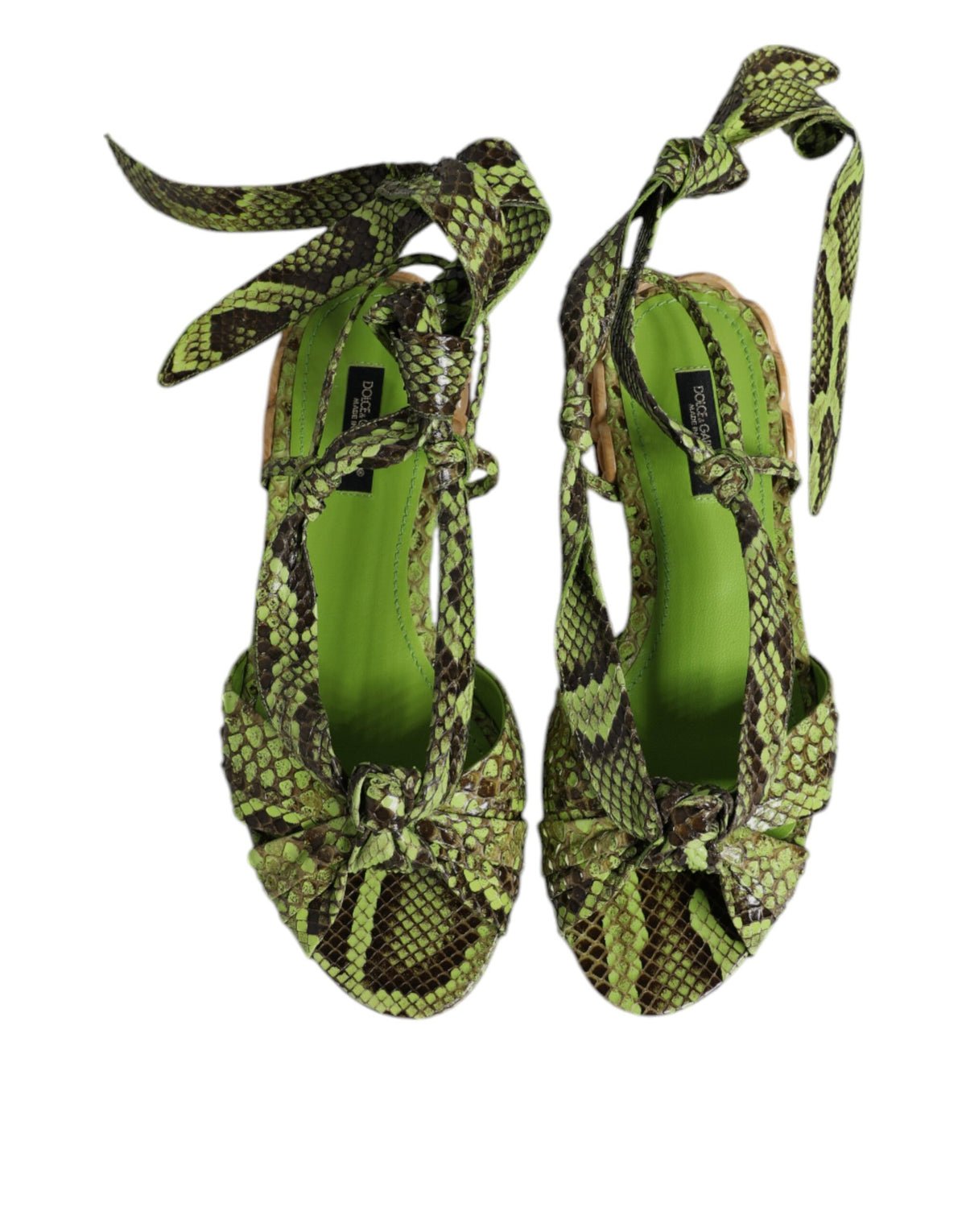Dolce & Gabbana Women's Python Leather Sandals Flat Shoes - Animal Green Print