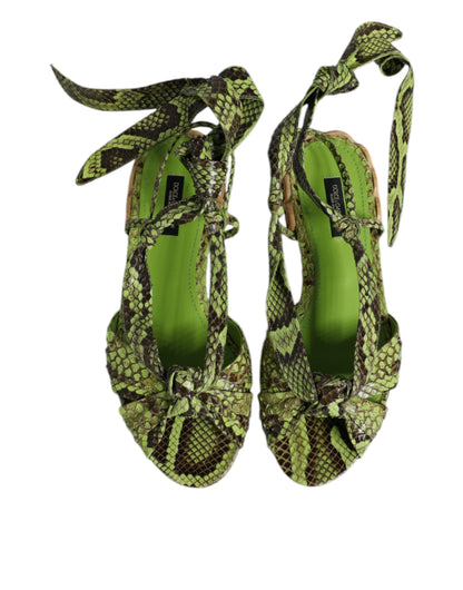 Dolce & Gabbana Women's Python Leather Sandals Flat Shoes - Animal Green Print
