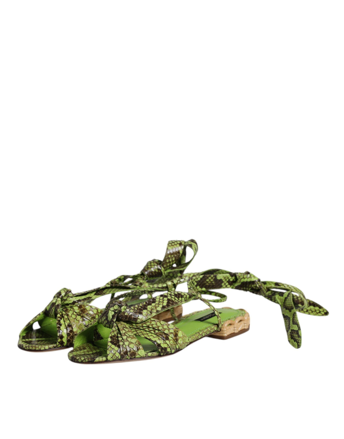 Dolce & Gabbana Women's Python Leather Sandals Flat Shoes - Animal Green Print