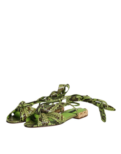 Dolce & Gabbana Women's Python Leather Sandals Flat Shoes - Animal Green Print