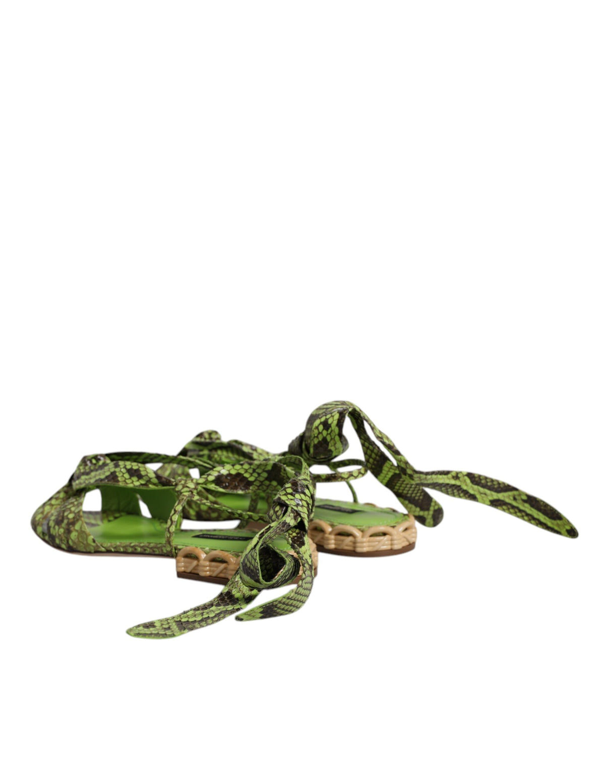 Dolce & Gabbana Women's Python Leather Sandals Flat Shoes - Animal Green Print