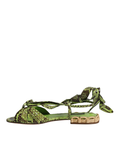 Dolce & Gabbana Women's Python Leather Sandals Flat Shoes - Animal Green Print