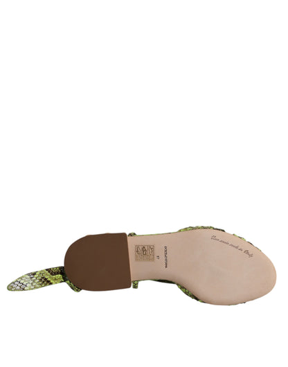 Dolce & Gabbana Women's Python Leather Sandals Flat Shoes - Animal Green Print