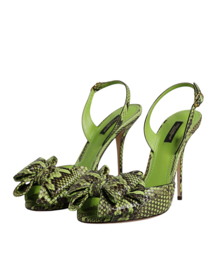 Dolce & Gabbana Women's Calf Python Leather Polyester & Polyurethane Stiletto Sandals - Animal Green Print