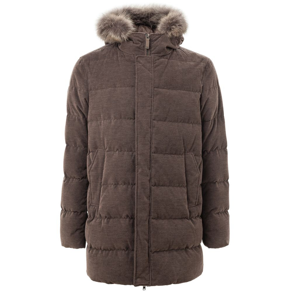 Herno Men's Brown Cotton Quilted Jacket with Lined Hood