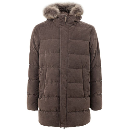 Herno Men's Brown Cotton Quilted Jacket with Lined Hood