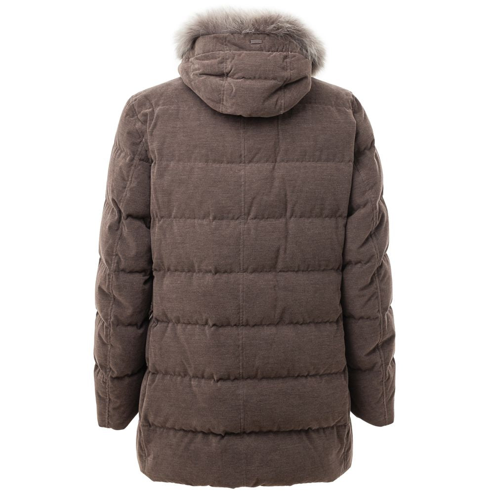 Herno Men's Brown Cotton Quilted Jacket with Lined Hood