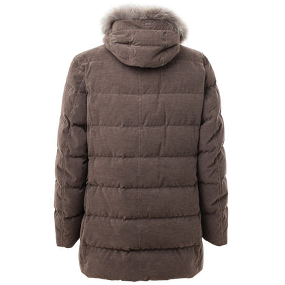 Herno Men's Brown Cotton Quilted Jacket with Lined Hood