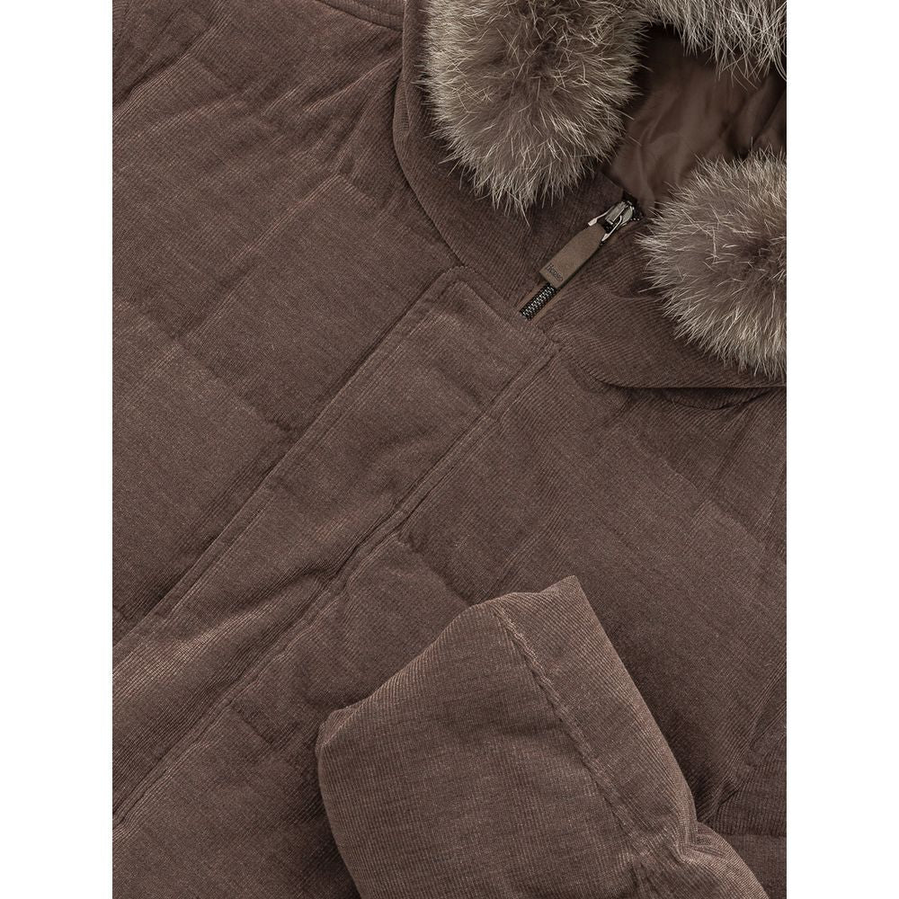 Herno Men's Brown Cotton Quilted Jacket with Lined Hood