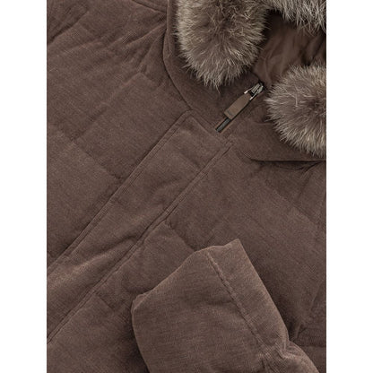 Herno Men's Brown Cotton Quilted Jacket with Lined Hood