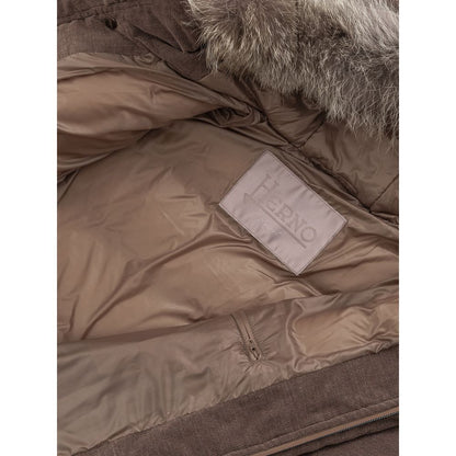 Herno Men's Brown Cotton Quilted Jacket with Lined Hood