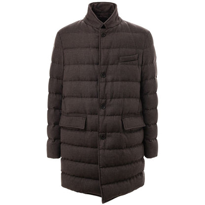 Herno Men's Brown Wool Long Quilted Jacket