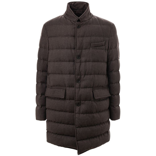 Herno Men's Brown Wool Long Quilted Jacket
