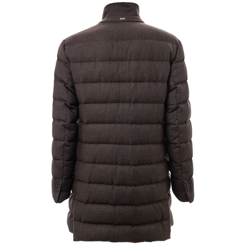 Herno Men's Brown Wool Long Quilted Jacket