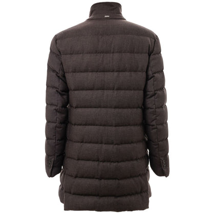 Herno Men's Brown Wool Long Quilted Jacket