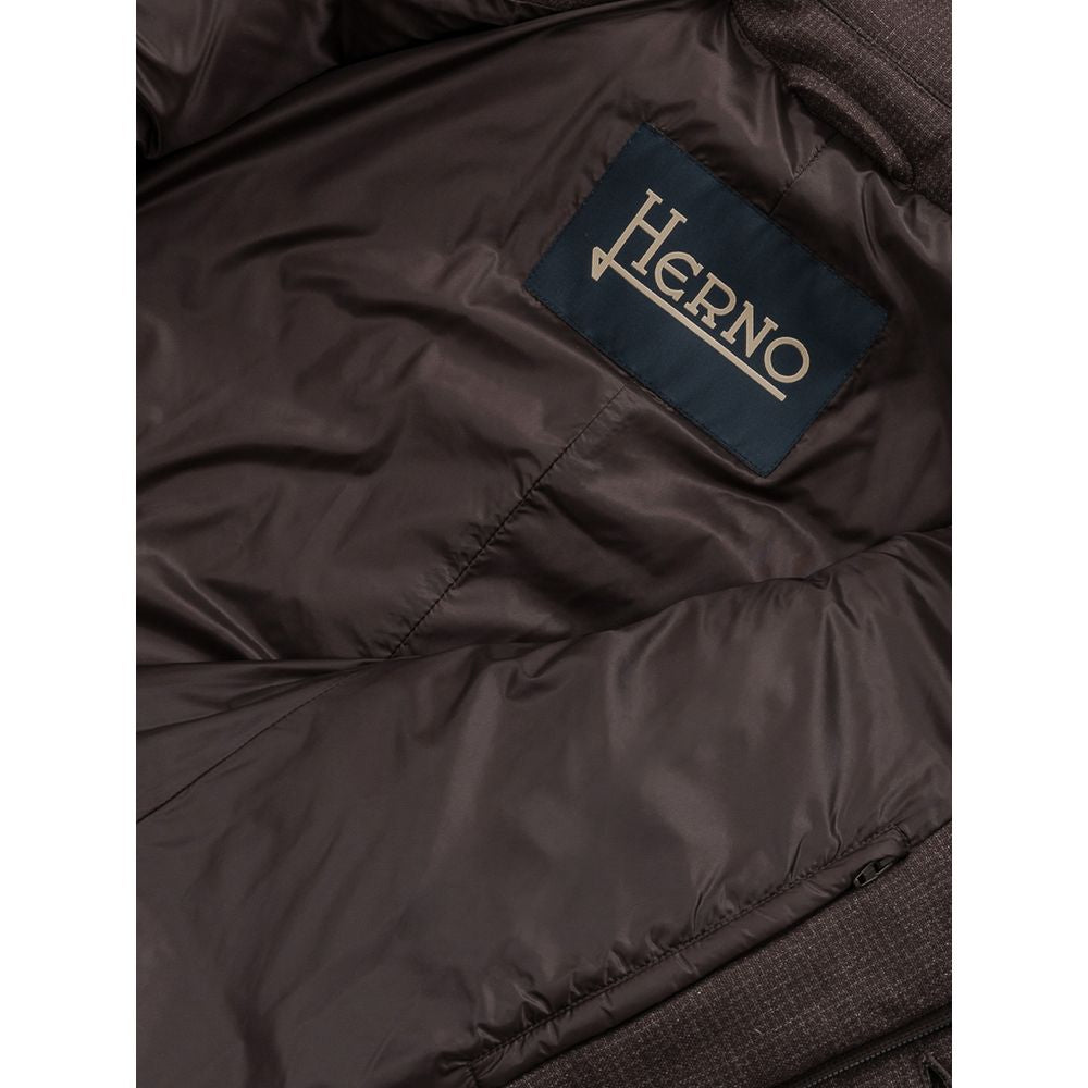 Herno Men's Brown Wool Long Quilted Jacket