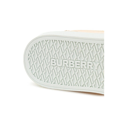 Sneakers by Burberry for women in leather & rubber pink, white & signature presents a on trend silhouette from the Women's Casual Leather & Rubber Sneakers collection, showcasing a on trend casual style for an elevated aesthetic.