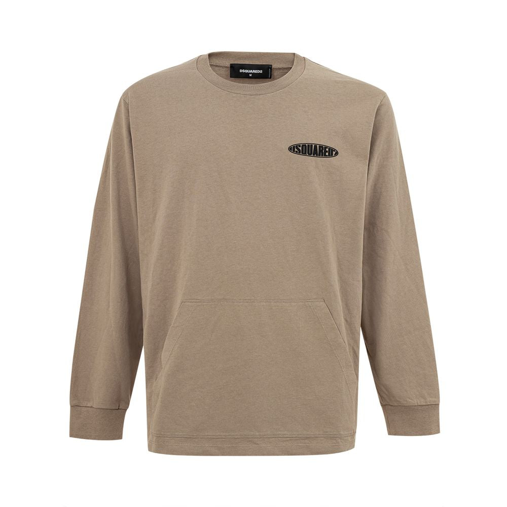 Beige Cotton Long Sleeve T-Shirt