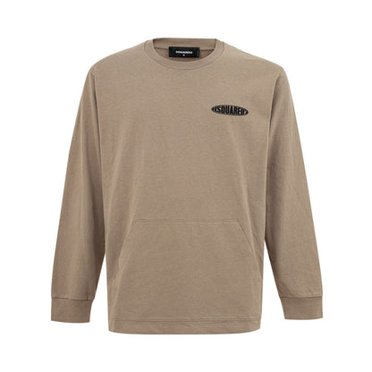 Beige Cotton Long Sleeve T-Shirt