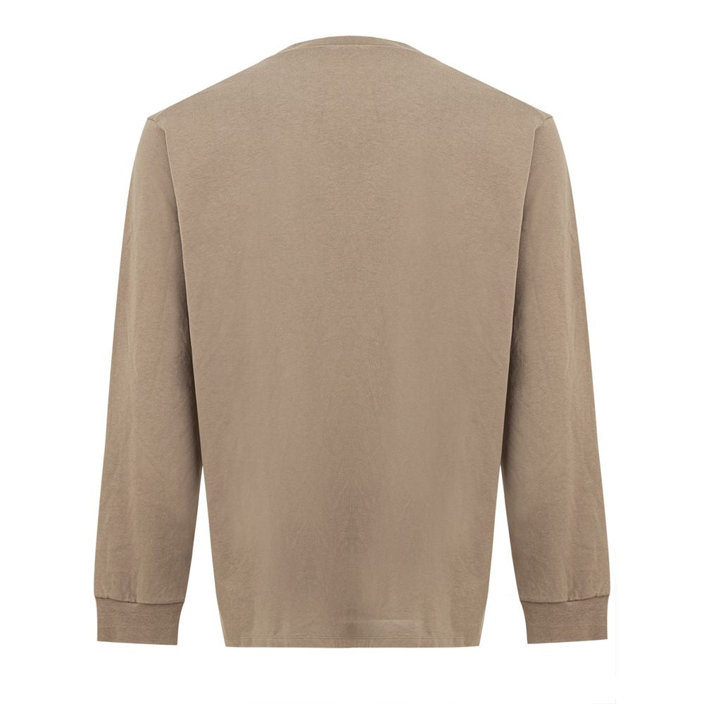 Beige Cotton Long Sleeve T-Shirt