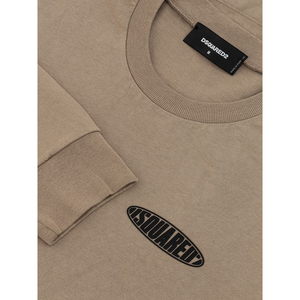 Beige Cotton Long Sleeve T-Shirt