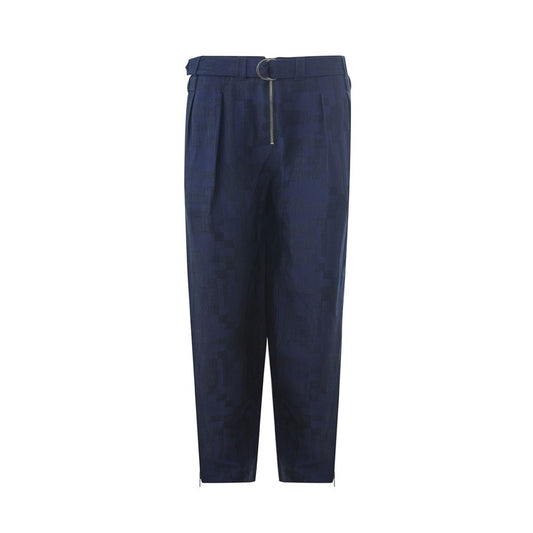 Emporio Armani Blue Linen Relaxed Fit Trousers