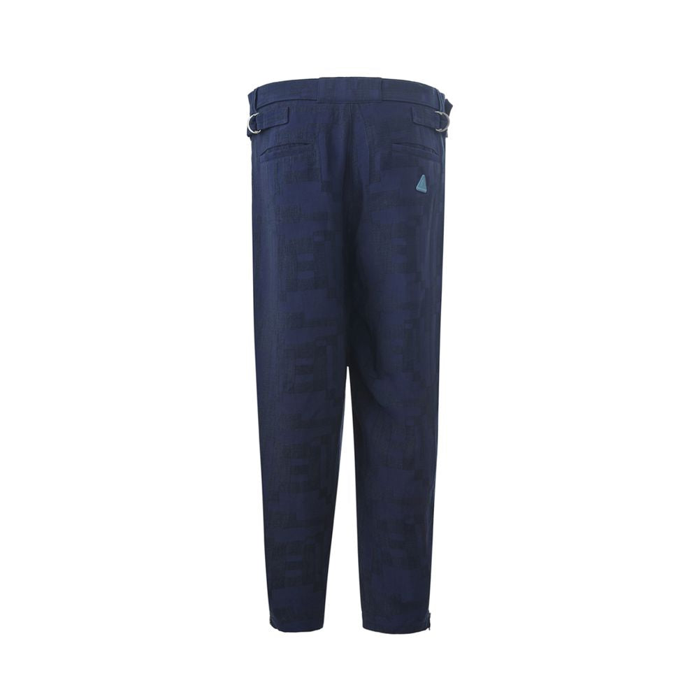 Emporio Armani Blue Linen Relaxed Fit Trousers