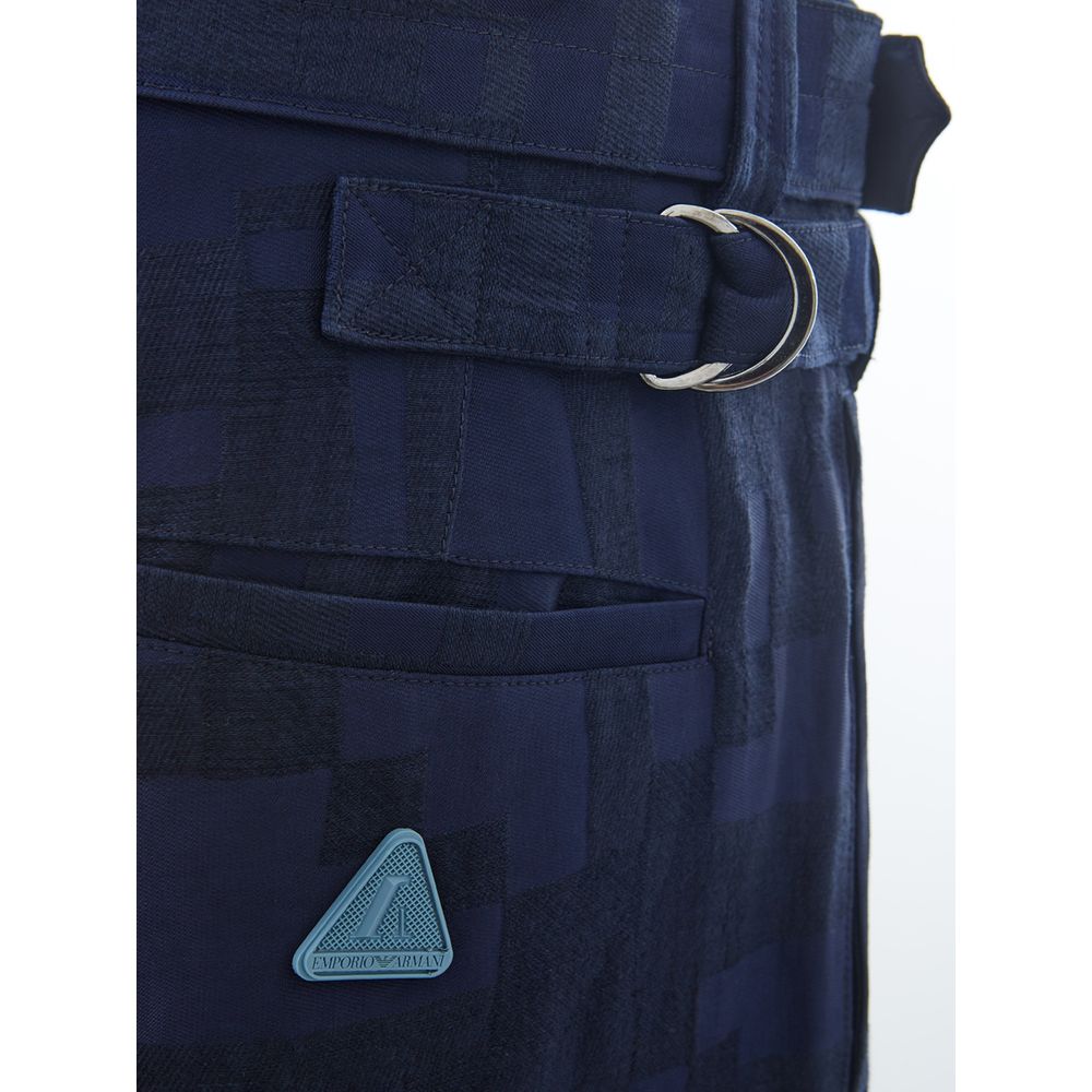 Emporio Armani Blue Linen Relaxed Fit Trousers