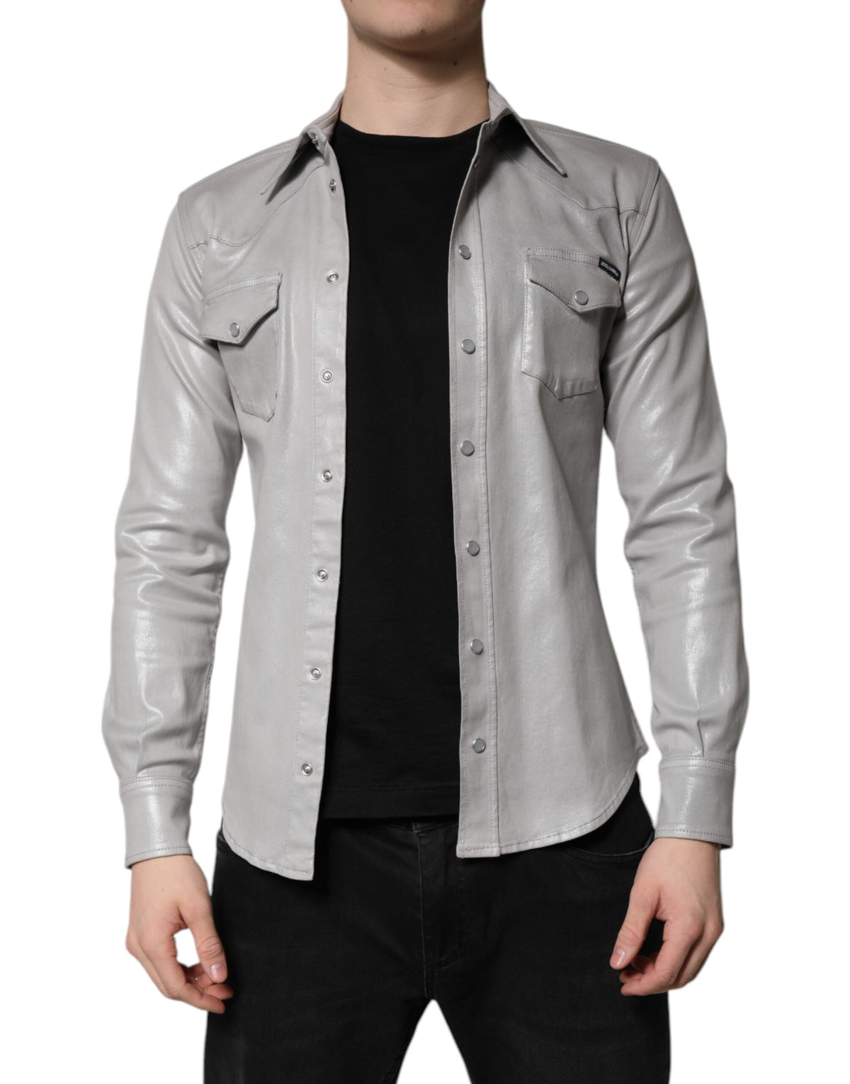 Dolce & Gabbana Men's Regular Fit Long-Sleeve Stretch Cotton Shirt - Gray