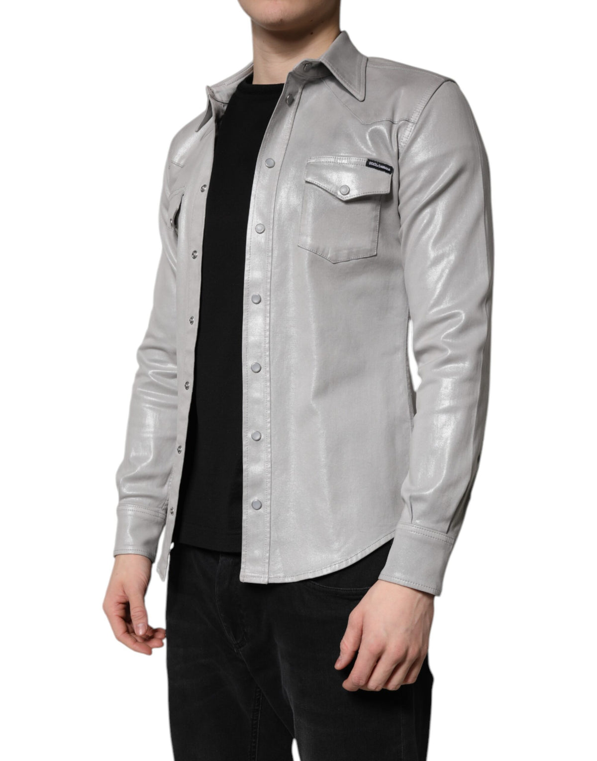 Dolce & Gabbana Men's Regular Fit Long-Sleeve Stretch Cotton Shirt - Gray