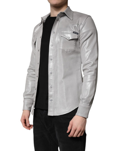 Dolce & Gabbana Men's Regular Fit Long-Sleeve Stretch Cotton Shirt - Gray