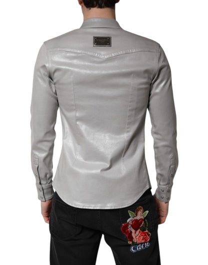 Dolce & Gabbana Men's Regular Fit Long-Sleeve Stretch Cotton Shirt - Gray