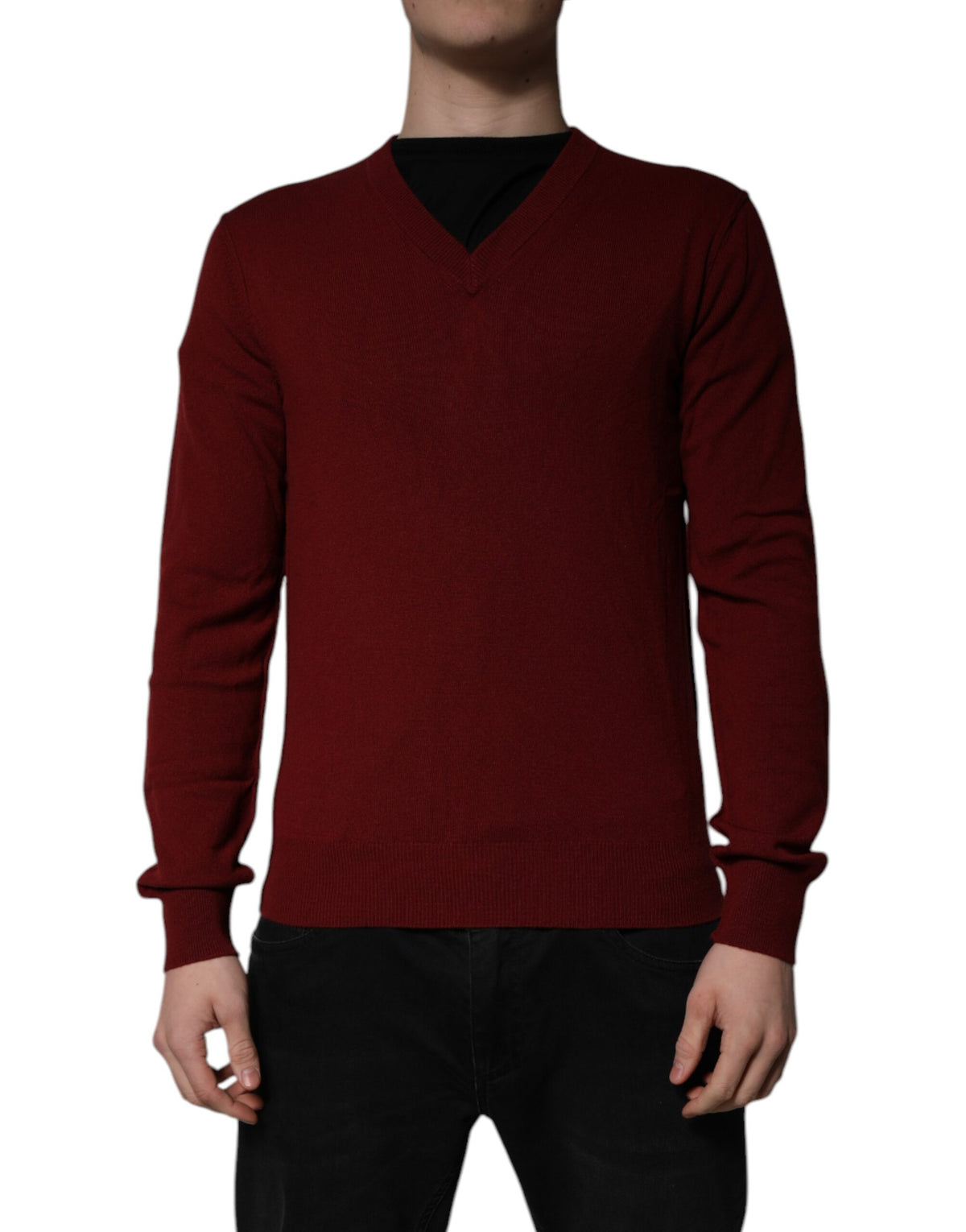Dolce & Gabbana Men's V Neck Cashmere Sweater - Maroon
