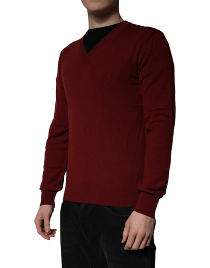 Dolce & Gabbana Men's V Neck Cashmere Sweater - Maroon
