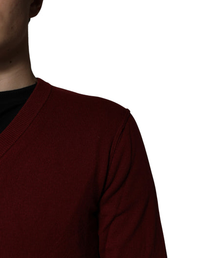 Dolce & Gabbana Men's V Neck Cashmere Sweater - Maroon