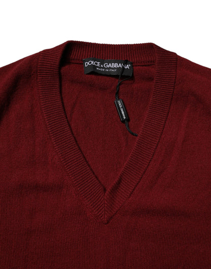 Dolce & Gabbana Men's V Neck Cashmere Sweater - Maroon