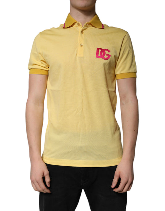 Dolce & Gabbana Yellow Cotton Logo Collared Polo T-shirt