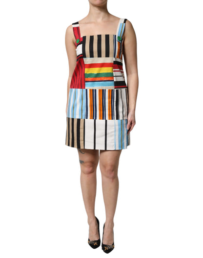 Dolce & Gabbana Women's A Line Sleeveless Silk & Cotton Mini Dress - Multicolor Striped