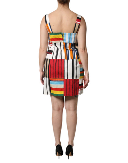 Dolce & Gabbana Women's A Line Sleeveless Silk & Cotton Mini Dress - Multicolor Striped