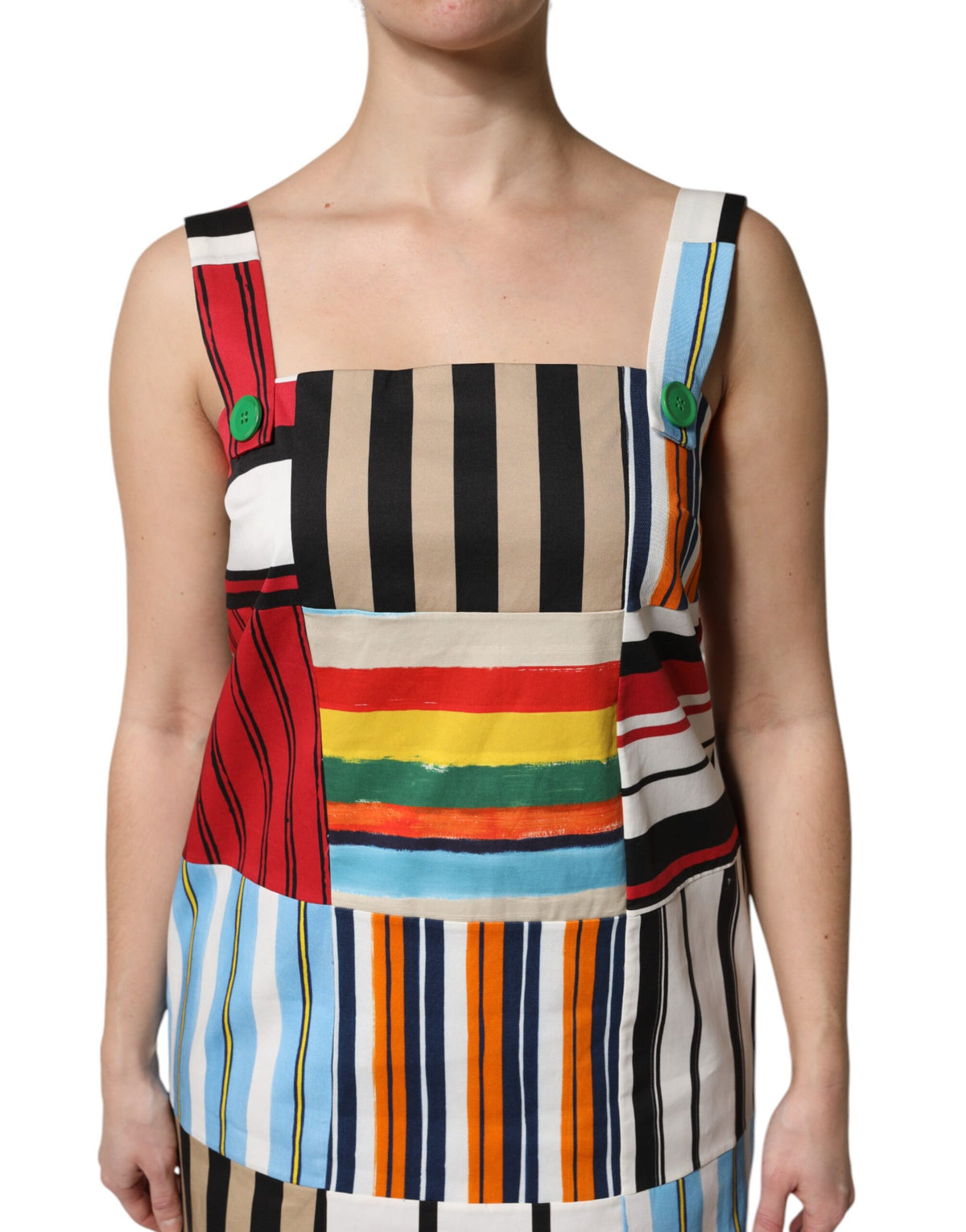 Dolce & Gabbana Women's A Line Sleeveless Silk & Cotton Mini Dress - Multicolor Striped