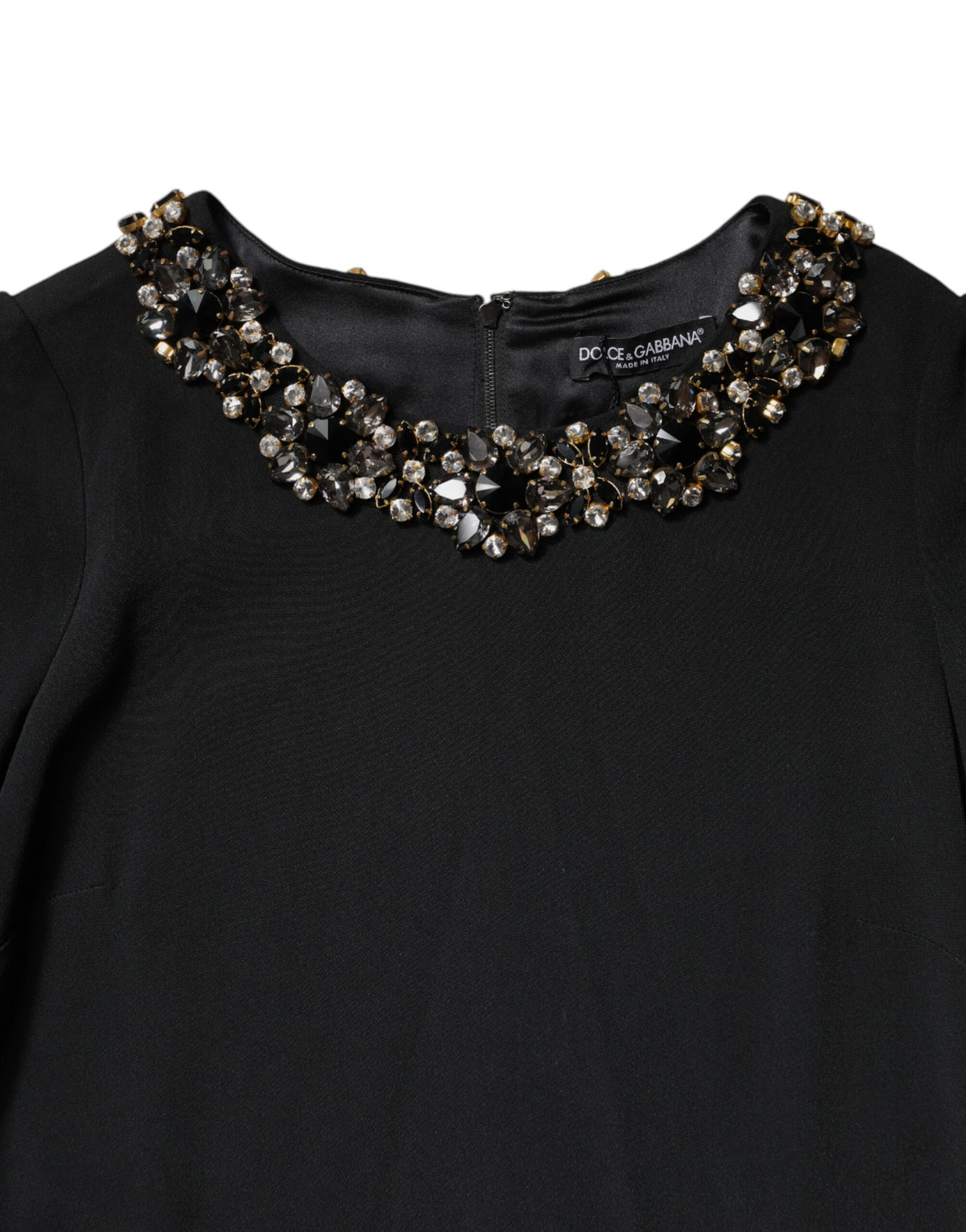Dolce & Gabbana Women's A Line Shift Three-Quarter-Sleeve Round Neck Brass Cotton Viscose & Crystal Mini Dress - Black