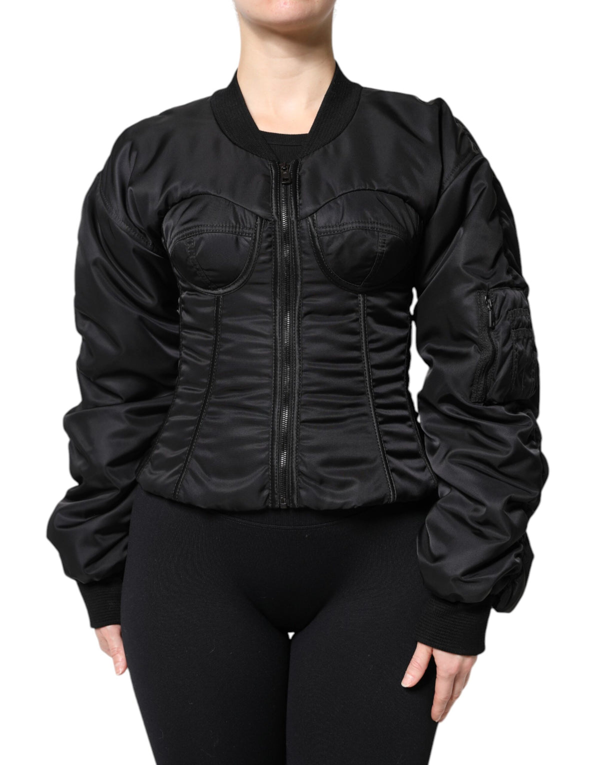 Dolce & Gabbana Women's Nylon & Polyester Bomber Jacket - Black Leopard Print Signature Print
