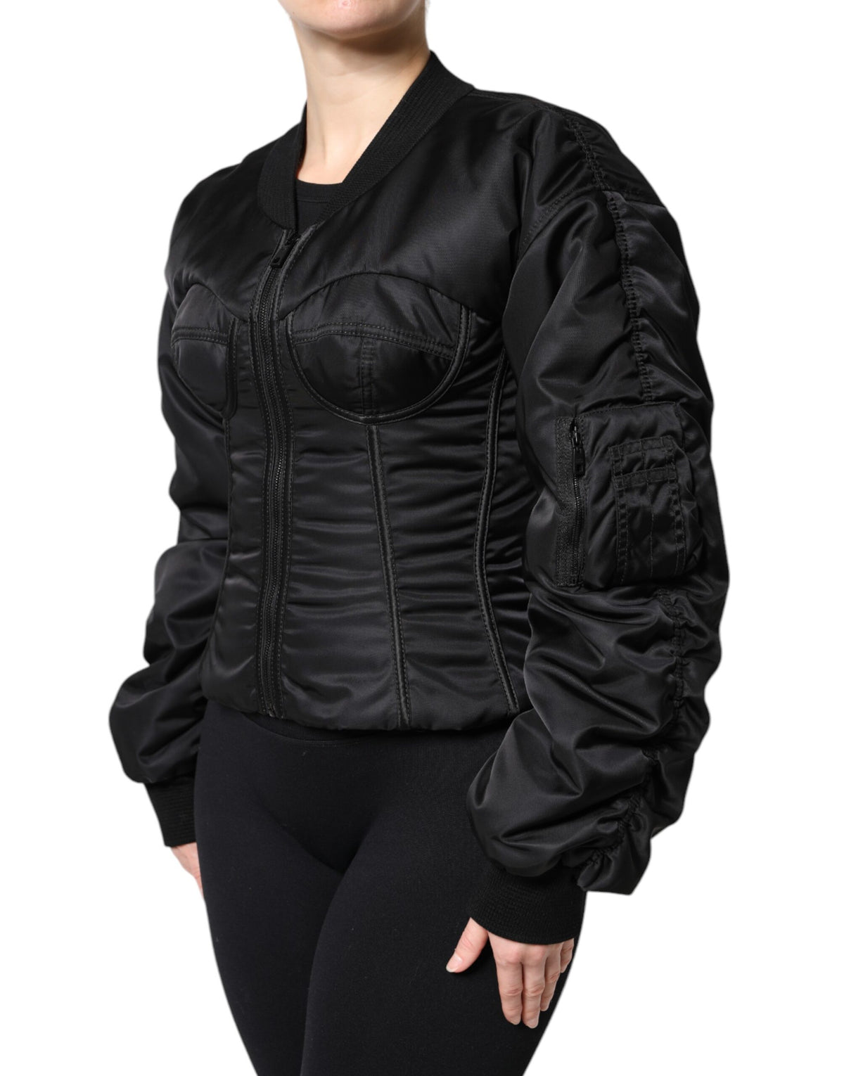 Dolce & Gabbana Women's Nylon & Polyester Bomber Jacket - Black Leopard Print Signature Print
