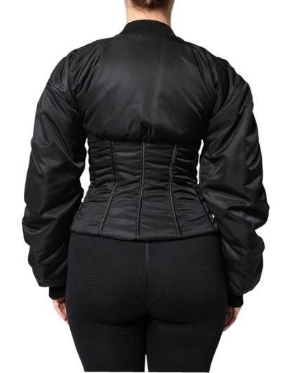 Dolce & Gabbana Women's Nylon & Polyester Bomber Jacket - Black Leopard Print Signature Print