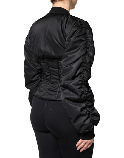 Dolce & Gabbana Women's Nylon & Polyester Bomber Jacket - Black Leopard Print Signature Print